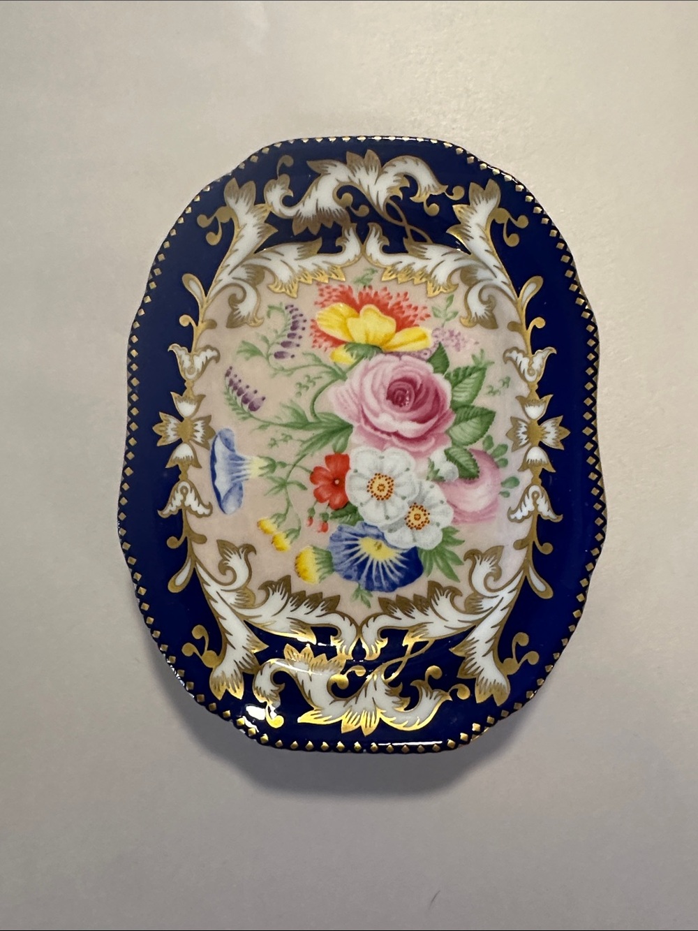 Spode Floral Porcelain Dish in Cobalt Blue & Gold, Excellent condition